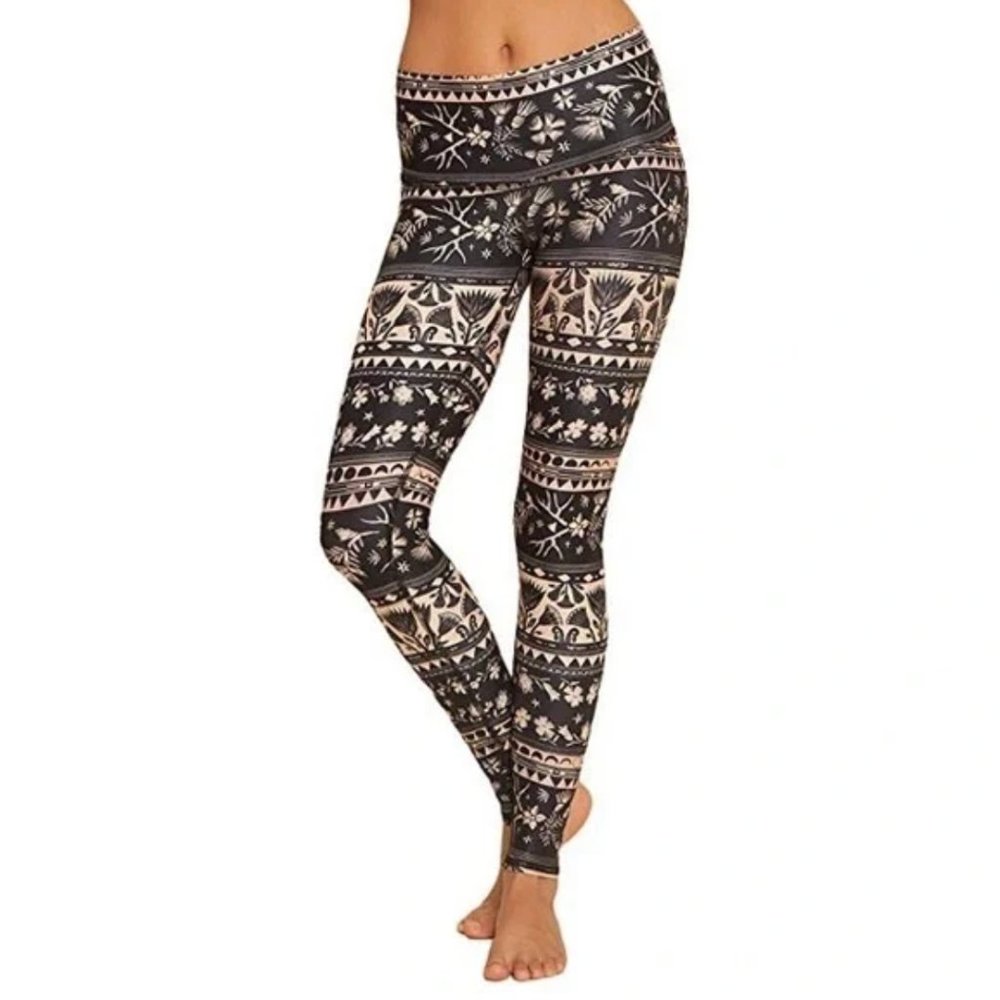 Teeki Hot Pant Leggings, Black and Tan Print, Size M